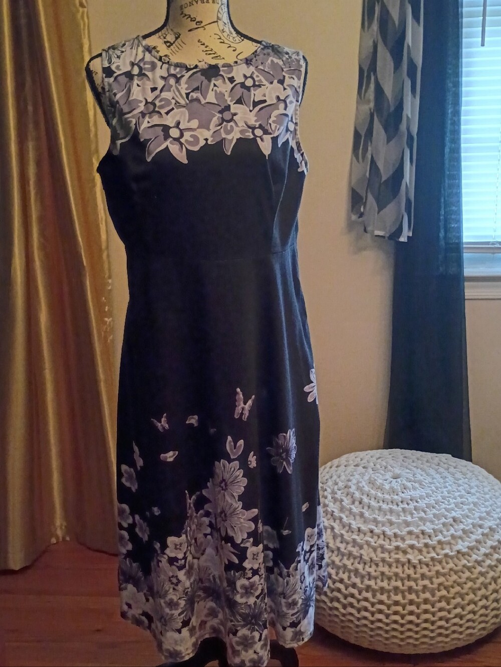 Black Dress with Floral Appliqué